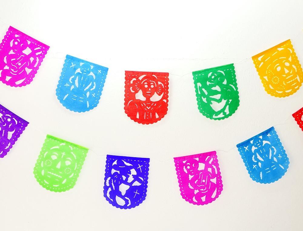 Papel Picado Banners - Papel Picado Dia De Los Muertos, Day Of The Dead Decor, Sugar Skull, Skeleton Decorations