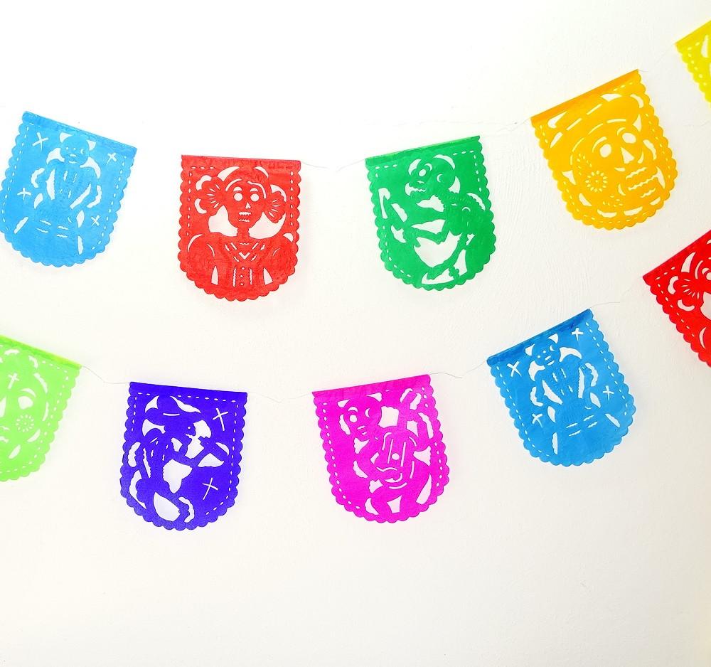 Papel Picado Banners - Papel Picado Dia De Los Muertos, Day Of The Dead Decor, Sugar Skull, Skeleton Decorations