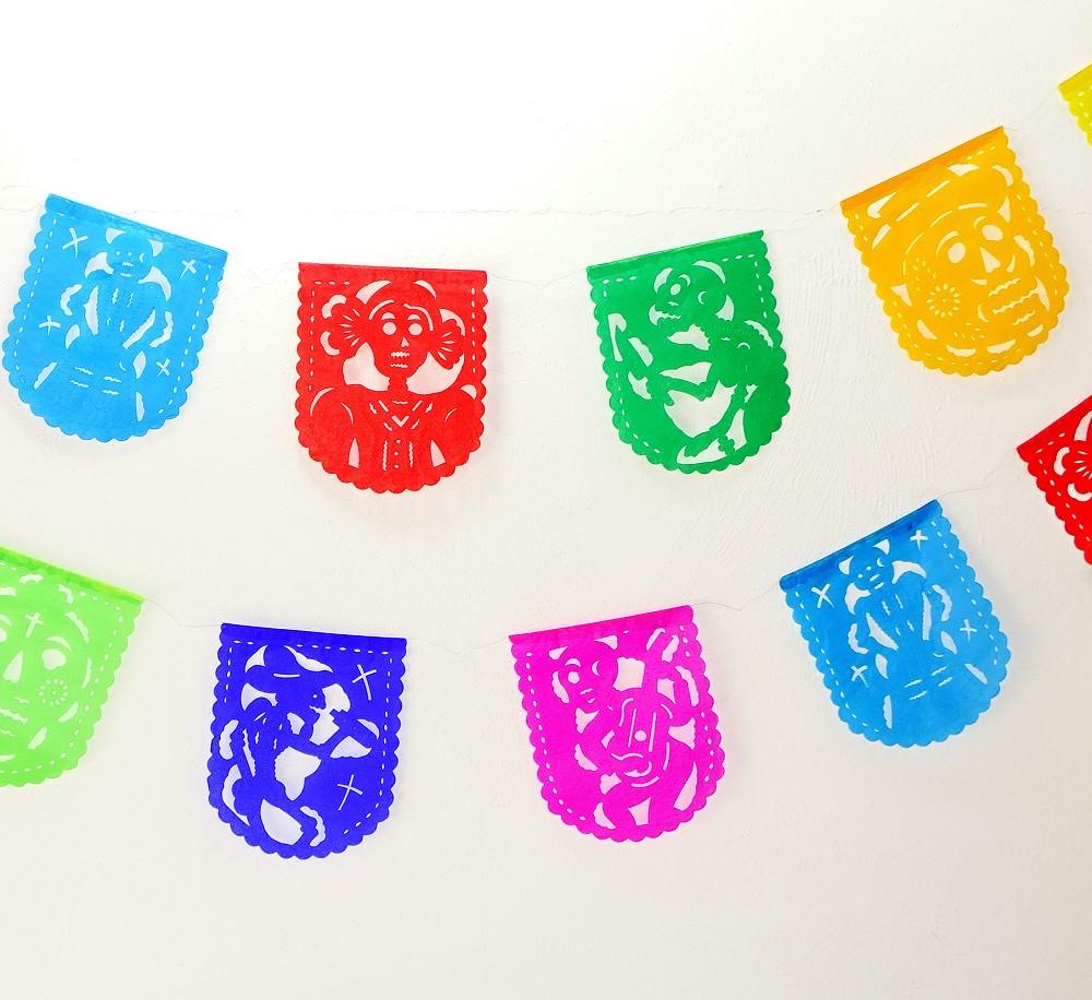 Papel Picado Banners - Papel Picado Dia De Los Muertos, Day Of The Dead Decor, Sugar Skull, Skeleton Decorations