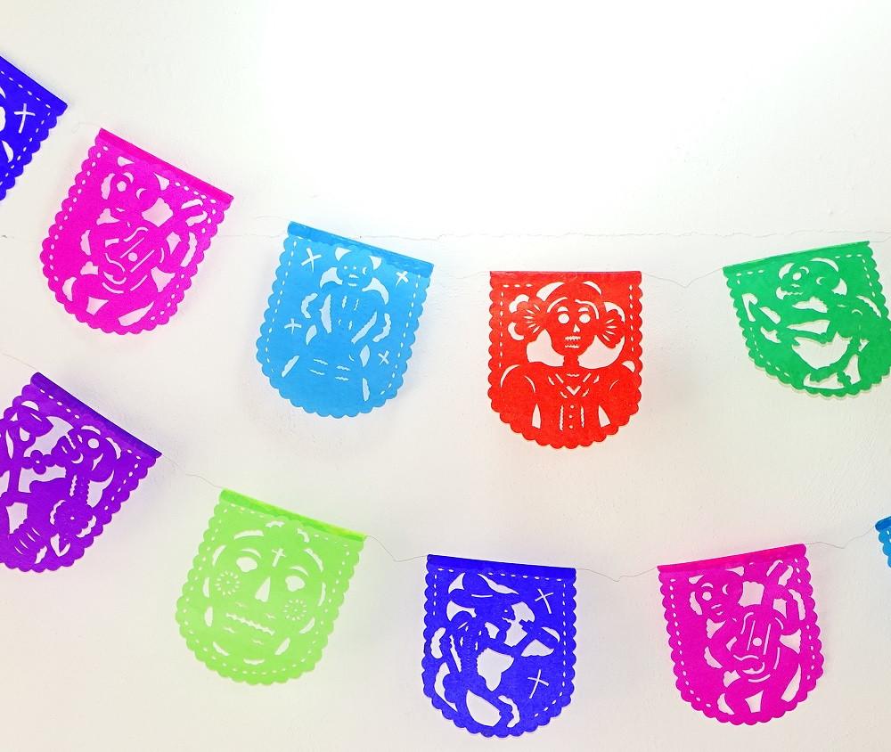 Papel Picado Banners - Papel Picado Dia De Los Muertos, Day Of The Dead Decor, Sugar Skull, Skeleton Decorations