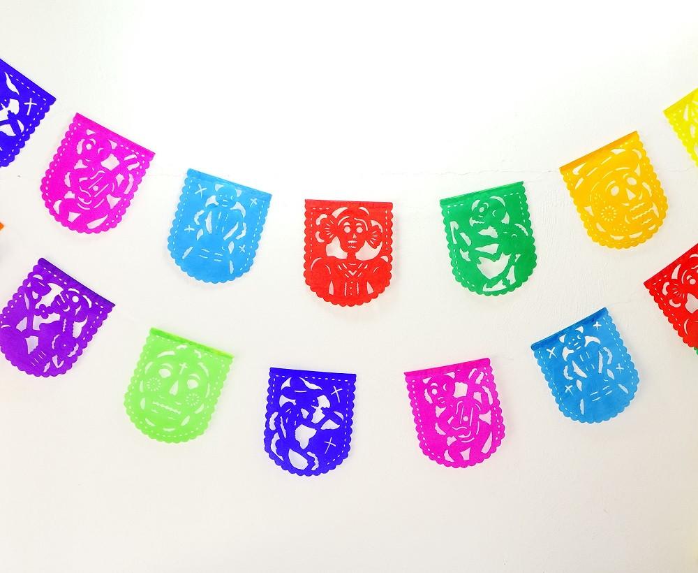 Papel Picado Banners - Papel Picado Dia De Los Muertos, Day Of The Dead Decor, Sugar Skull, Skeleton Decorations