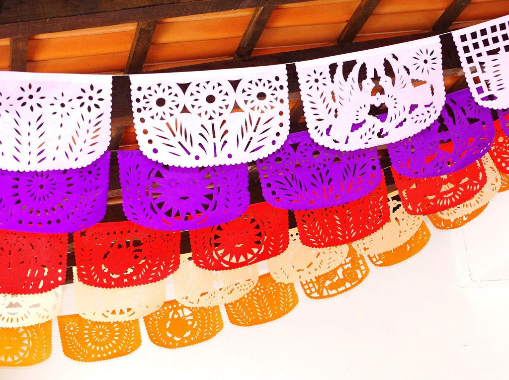 Papel Picado - Fiesta Bridal Shower Banner, 5 Pack Banners, Papel Picado Decor, Fiesta Decorations Garland, Mexican Party Supplies, 60 Feet Long, Fiesta Party Banner