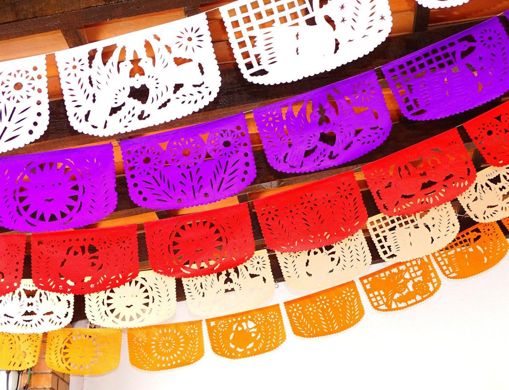 Papel Picado - Fiesta Bridal Shower Banner, 5 Pack Banners, Papel Picado Decor, Fiesta Decorations Garland, Mexican Party Supplies, 60 Feet Long, Fiesta Party Banner