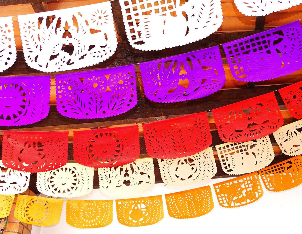 Papel Picado - Fiesta Bridal Shower Banner, 5 Pack Banners, Papel Picado Decor, Fiesta Decorations Garland, Mexican Party Supplies, 60 Feet Long, Fiesta Party Banner