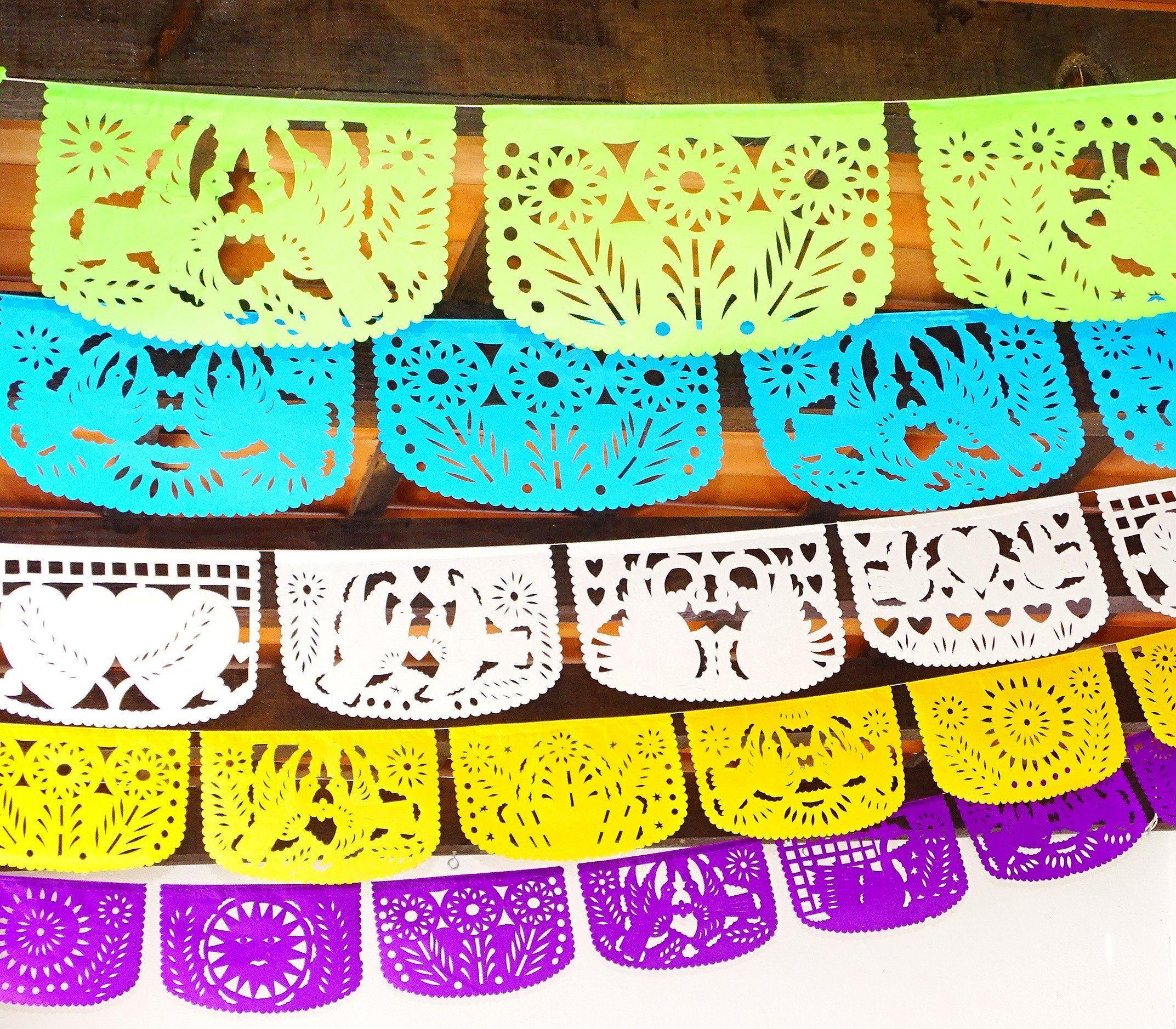 Mexican Papel Picado Banner in Cool Colors (5 Pack