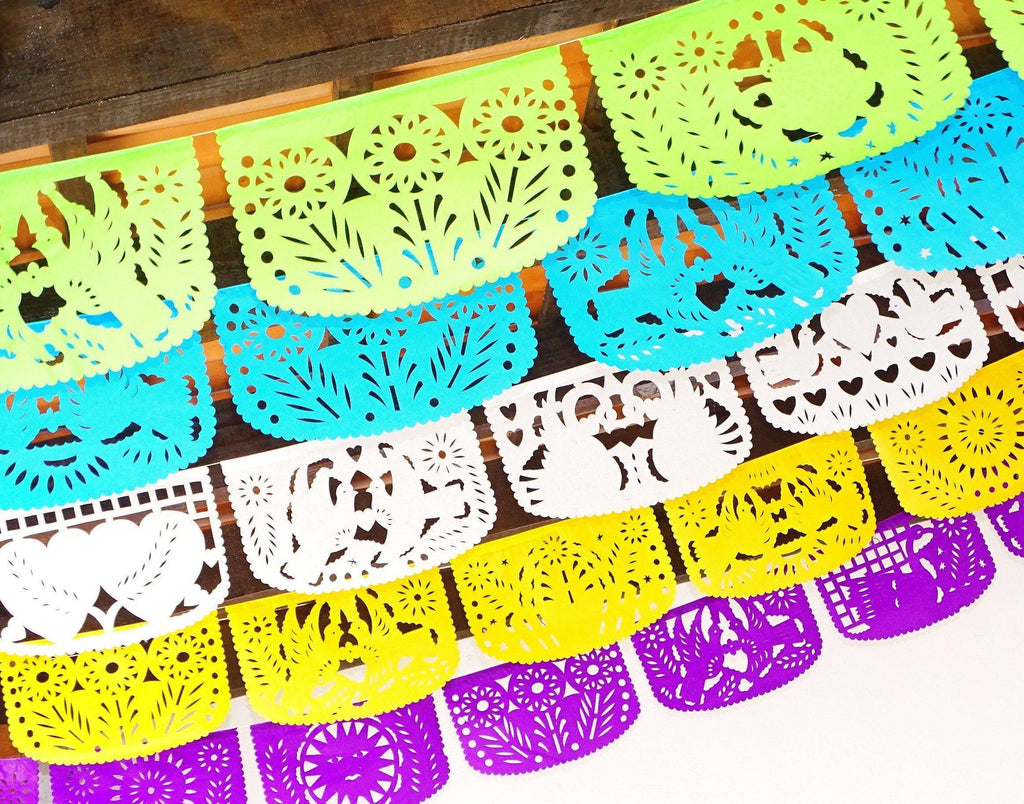 Papel Picado - Mexican Birthday Banner, 5 Pack Banners, Fiesta Baby Shower, Fiesta Decorations Garland, Mexican Party Supplies, 60 Feet Long, Fiesta Party Banner