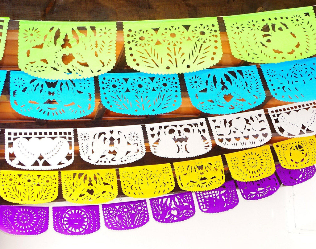 Papel Picado - Mexican Birthday Banner, 5 Pack Banners, Fiesta Baby Shower, Fiesta Decorations Garland, Mexican Party Supplies, 60 Feet Long, Fiesta Party Banner