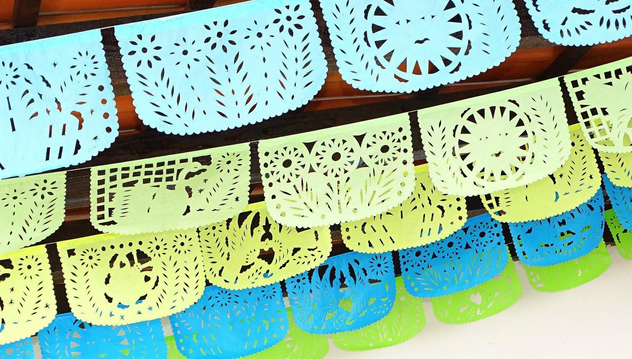Mexican Papel Picado Banner in Blue, Green, & Yellow (5 Pack) –  FIESTACONNECT