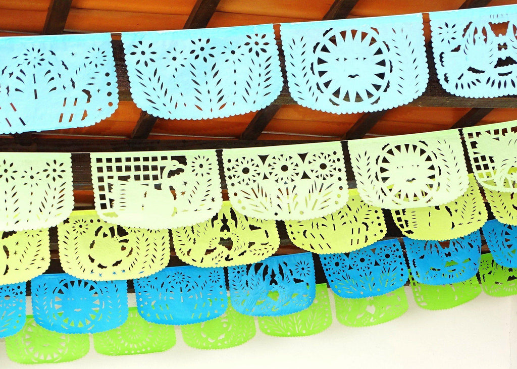 Papel Picado - Mexican Custom Banner, 5 Pack Banners, Fiesta Baby Shower, Fiesta Decorations Garland, Mexican Party Supplies, 60 Feet Long, Fiesta Party Banner