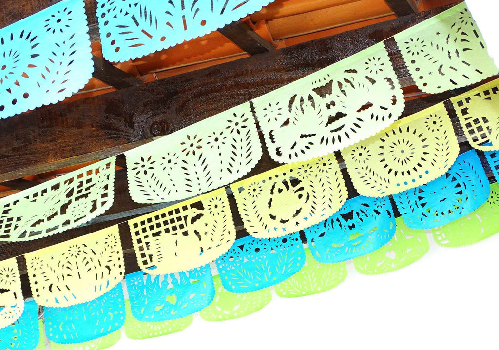 Papel Picado - Mexican Custom Banner, 5 Pack Banners, Fiesta Baby Shower, Fiesta Decorations Garland, Mexican Party Supplies, 60 Feet Long, Fiesta Party Banner