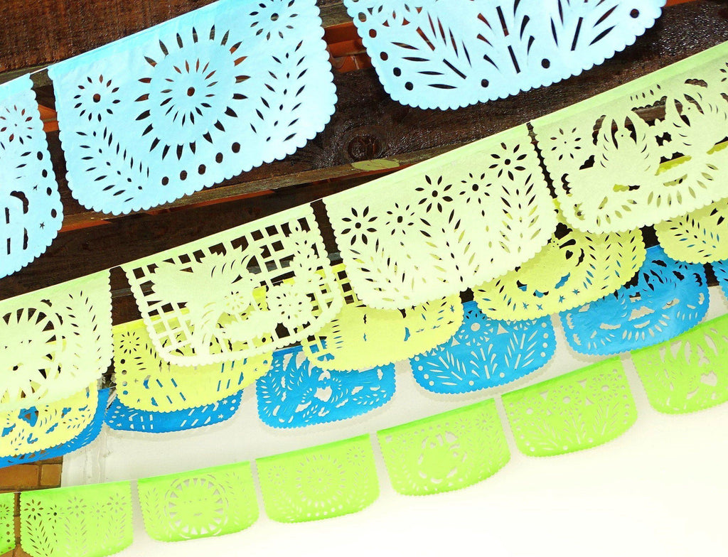 Papel Picado - Mexican Custom Banner, 5 Pack Banners, Fiesta Baby Shower, Fiesta Decorations Garland, Mexican Party Supplies, 60 Feet Long, Fiesta Party Banner