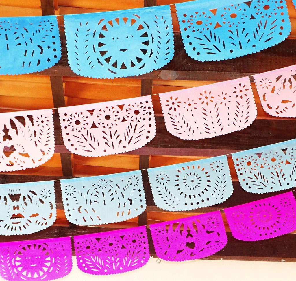 Papel Picado - Pastel Party Banners, 4 Pack Banners, Wedding Decor, Fiesta Decorations Garland, Mexican Party Supplies, 48 Feet Long, Fiesta Party Banner