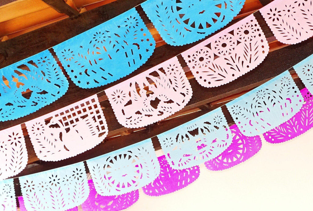 Papel Picado - Pastel Party Banners, 4 Pack Banners, Wedding Decor, Fiesta Decorations Garland, Mexican Party Supplies, 48 Feet Long, Fiesta Party Banner