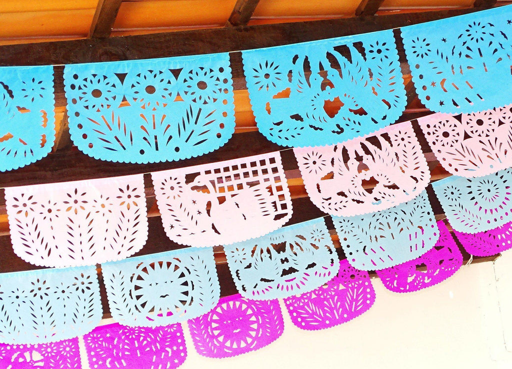 Papel Picado - Pastel Party Banners, 4 Pack Banners, Wedding Decor, Fiesta Decorations Garland, Mexican Party Supplies, 48 Feet Long, Fiesta Party Banner