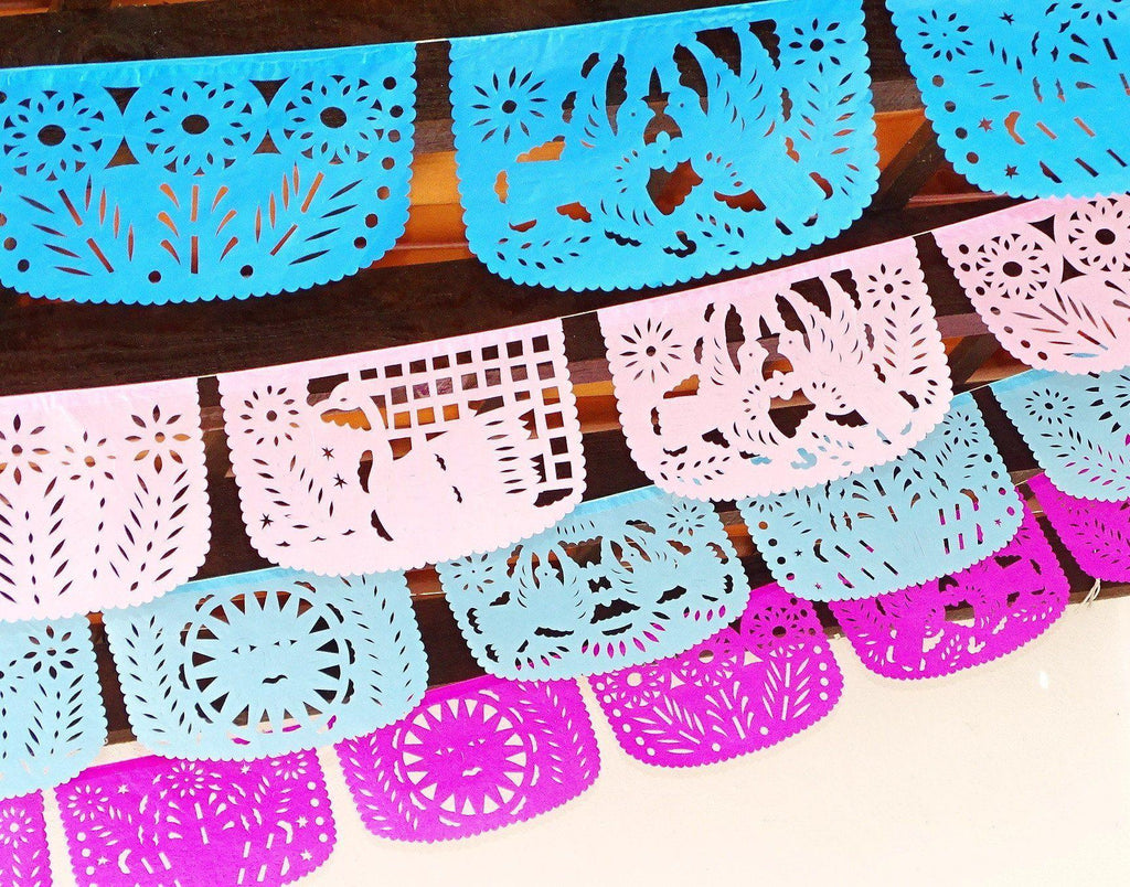 Papel Picado - Pastel Party Banners, 4 Pack Banners, Wedding Decor, Fiesta Decorations Garland, Mexican Party Supplies, 48 Feet Long, Fiesta Party Banner