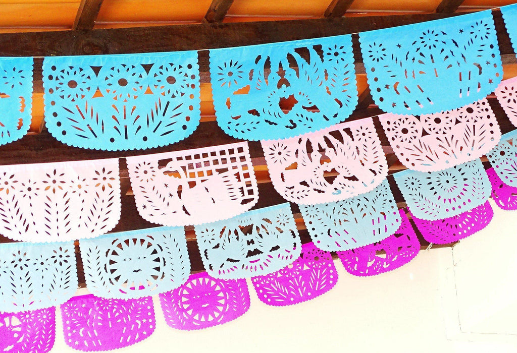 Papel Picado - Pastel Party Banners, 4 Pack Banners, Wedding Decor, Fiesta Decorations Garland, Mexican Party Supplies, 48 Feet Long, Fiesta Party Banner
