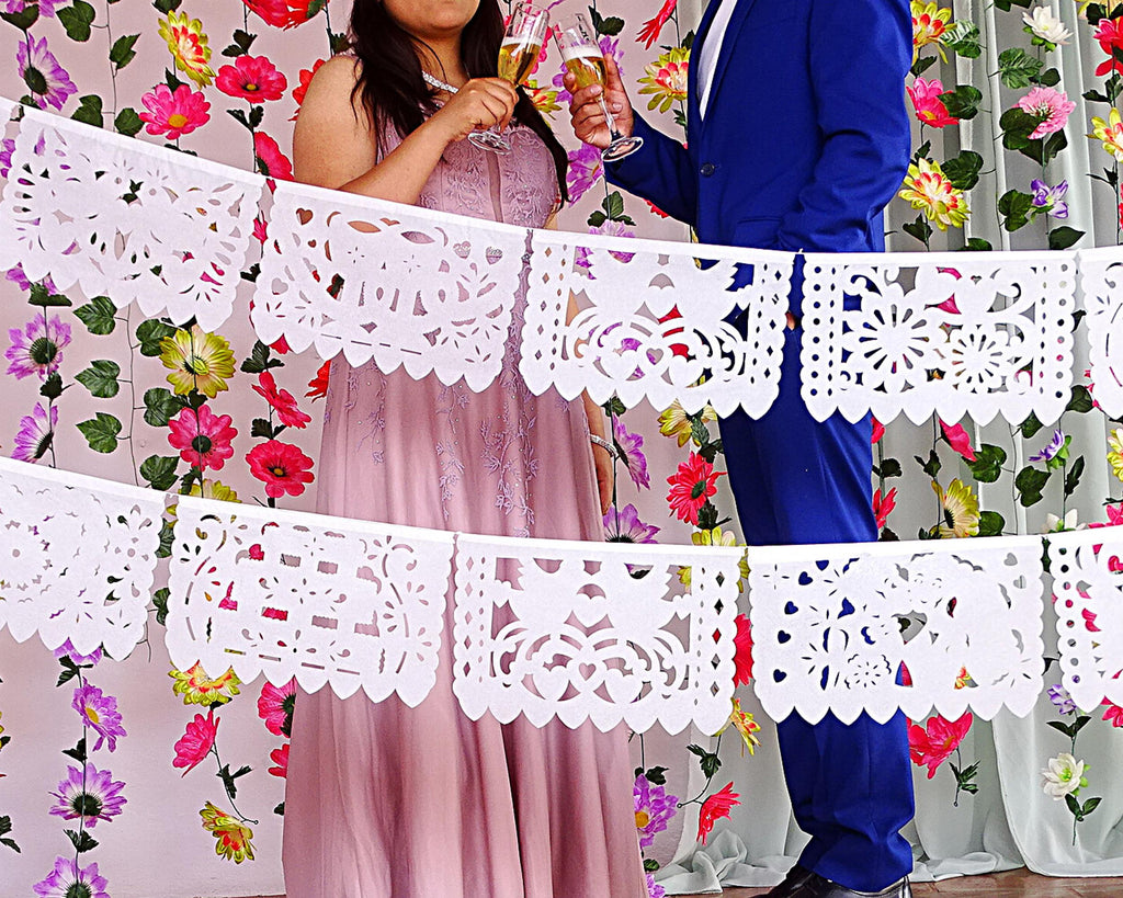 Traditional Mexican wedding, White papel picado,  decorations for bautizos, birthdays, pool parties and Valentine's Day