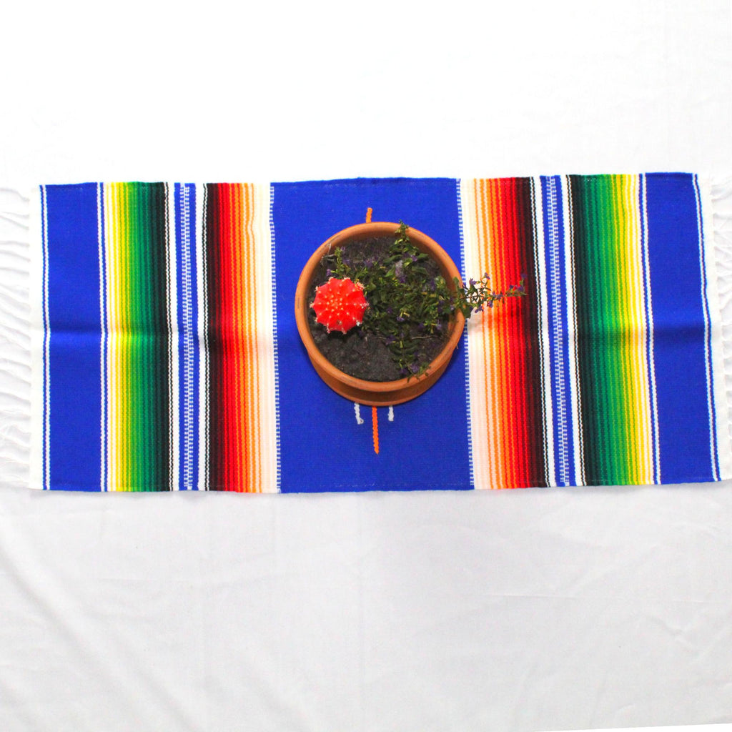 Blue table runner, Beautiful Folkloric Mexican Multicolor Handmade Place mat,  multicolored decorations for quinceañeras, 5 de mayo,