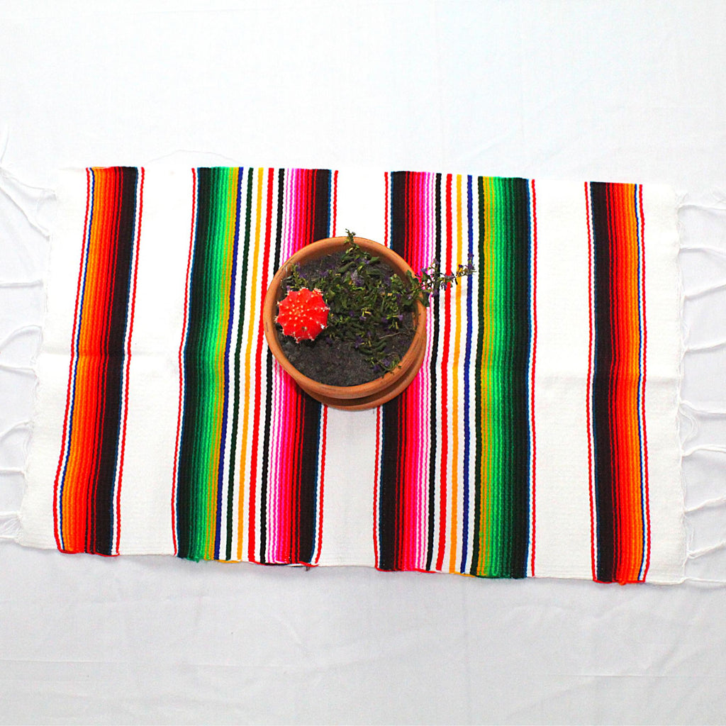 white striped table runner, Beautiful Folkloric Mexican Multicolor Handmade Place mat,  multicolored decorations for quinceañeras, 5 de mayo