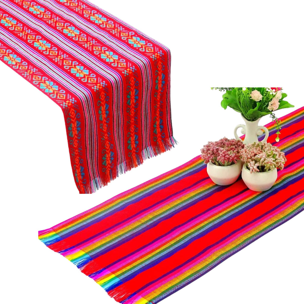 2 pack mexican table runner, red decorations, mexican party, striped tablecloth