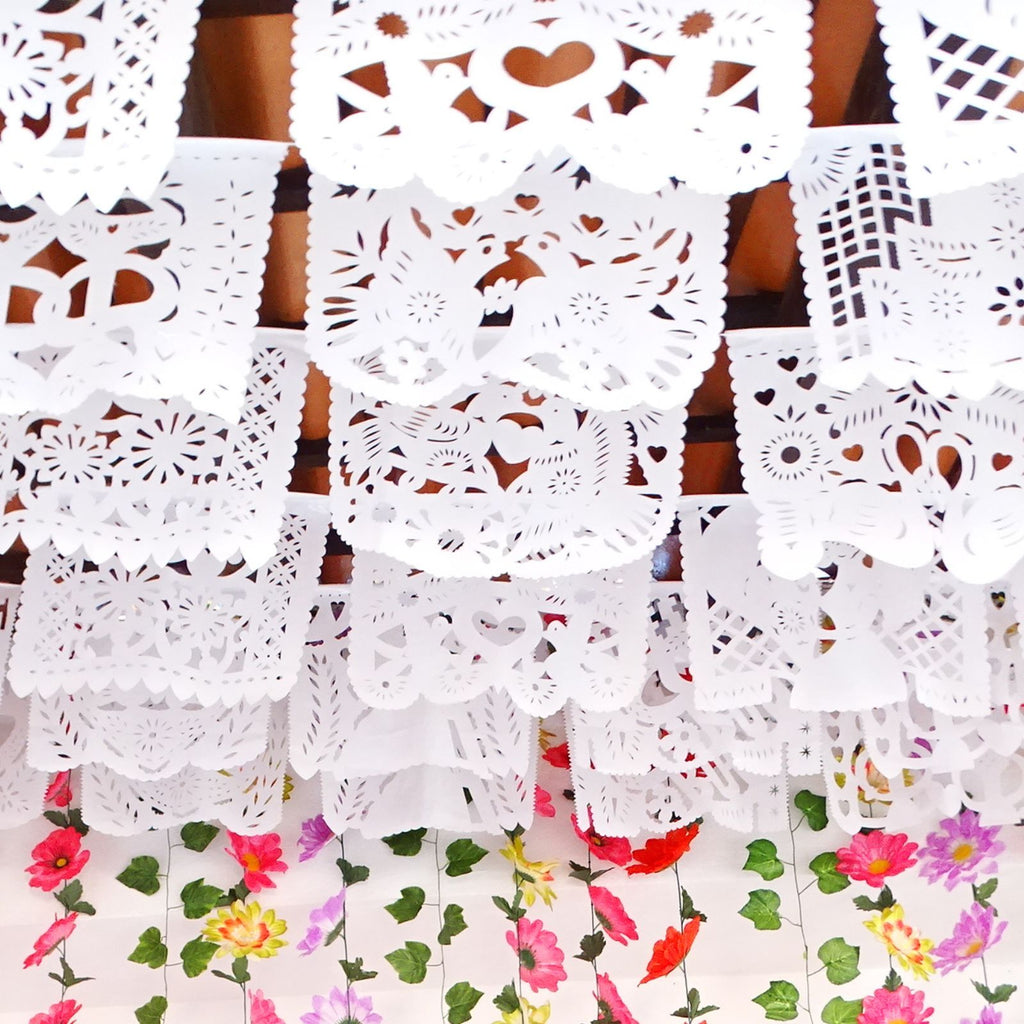 White papel picado for weddings, Mexican designs, perfect decoration for all your indoor and outdoor parties.